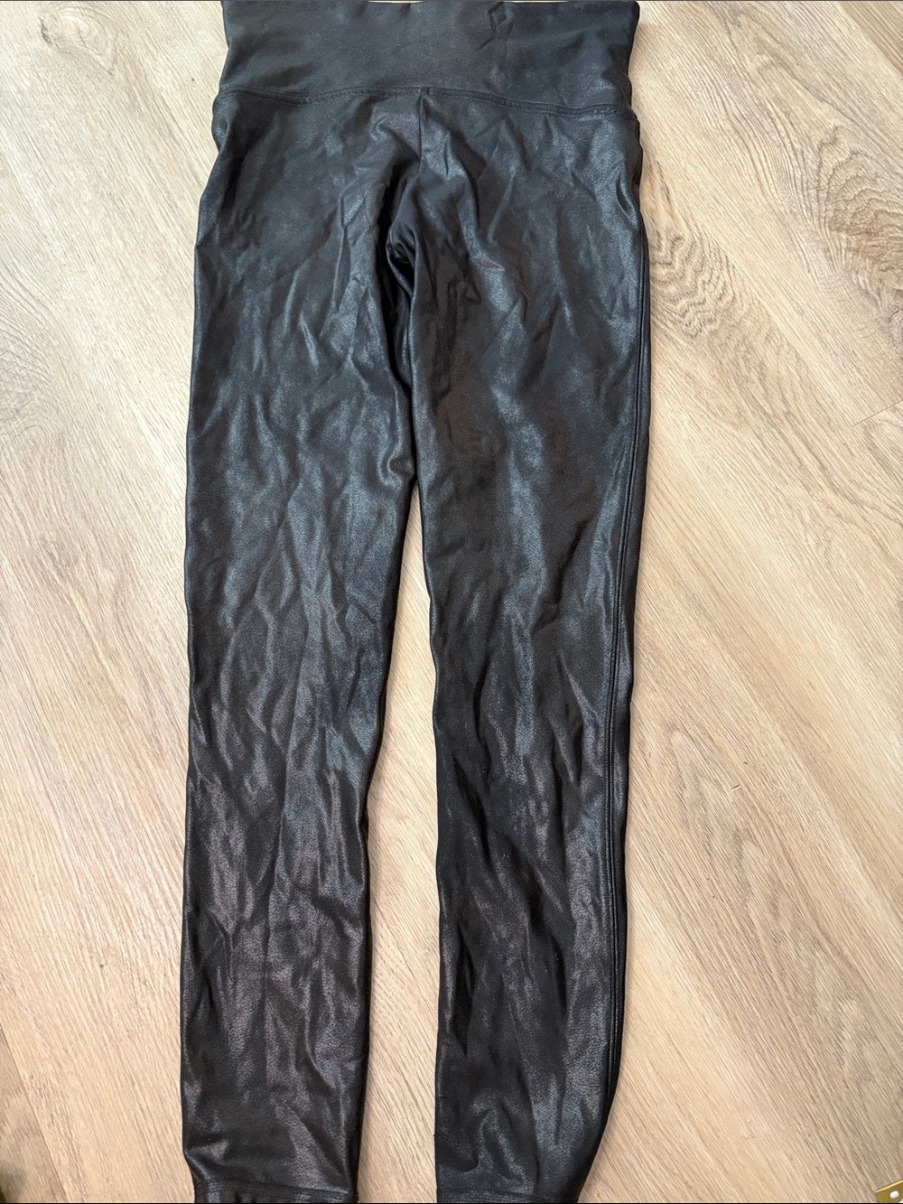 SPANX black faux leather legging size large petite shaping slimming stretch - Picture 6 of 6